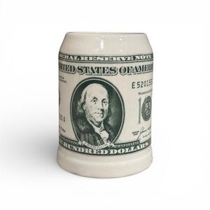 BENJAMIN FRANKLIN $100.00 BEER STEIN MUG